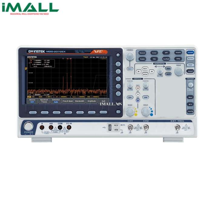 Máy hiện sóng GW INSTEK MDO-2072EX (70Mhz, 2 kênh, 1GSa/s, phân tích phổ, Phát xung, DMM)