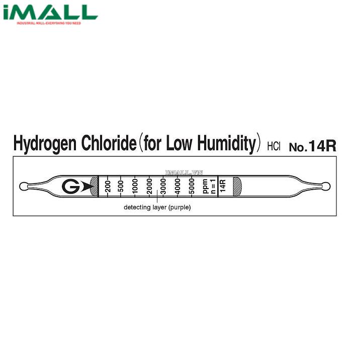 Ống dò đo nhanh Hydrogen clorua HCl Gastec 14R (50 ~ 5000ppm, cho Độ ẩm thấp)