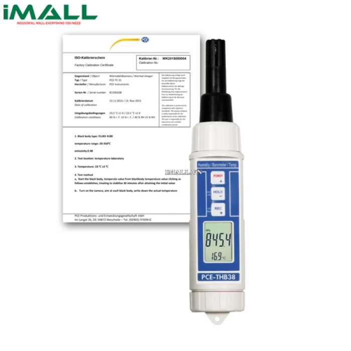 Máy đo nhiệt độ, độ ẩm PCE IMALL 38-ICA ( 0~50°C, 10~95% rh,10~1100 hPa)0