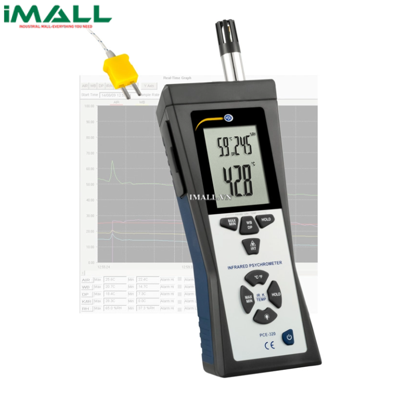 Máy đo nhiệt độ, độ ẩm, điểm sương PCE 320 (-20~+60 °C,10~ 90 % H.r,-68~+ 60 °C)