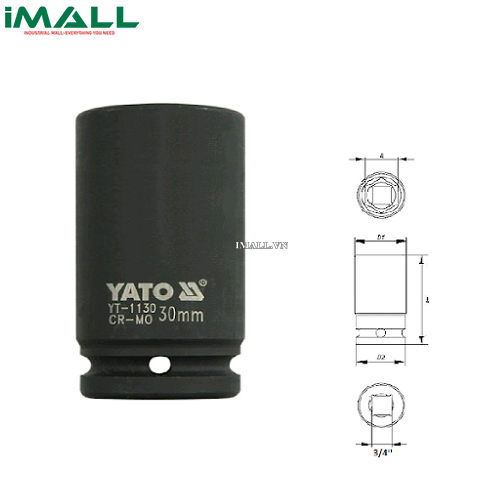 Khẩu mở ốc bulông loại dài Yato YT-1130 (3/4", 30mm)0