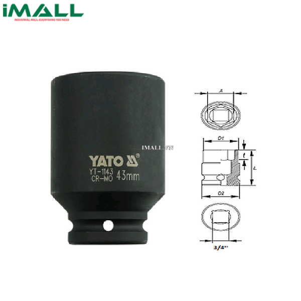 Khẩu mở ốc bulông loại dài Yato YT-1143 (3/4", 43mm)0