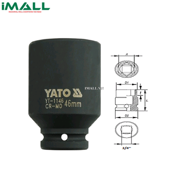 Khẩu mở ốc bulông loại dài Yato YT-1146 (3/4", 46mm)0