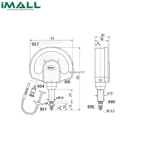 Đồng hồ so kiểu cơ (1002 T, ± 25 µm, IP54) Mahr 4335005