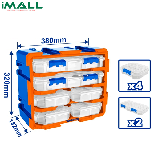 Bộ tủ gồm 2 hộp nhựa chia 13 ngăn và 4 hộp nhựa chia6 ngăn đựnglinh kiện380x182x320mm Wadfow WTB83460