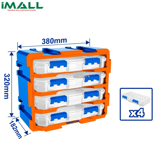Bộ tủ gồm 4 hộp nhựa chia 13 ngăn đựng linh kiện 380x182x320mm Wadfow WTB83440