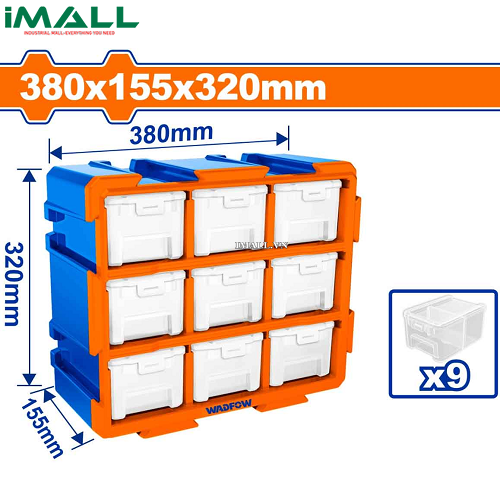 Bộ tủ gồm 9 khay nhựa đựng linh kiện (dạng kín) 380x155x320mm Wadfow WTB83310